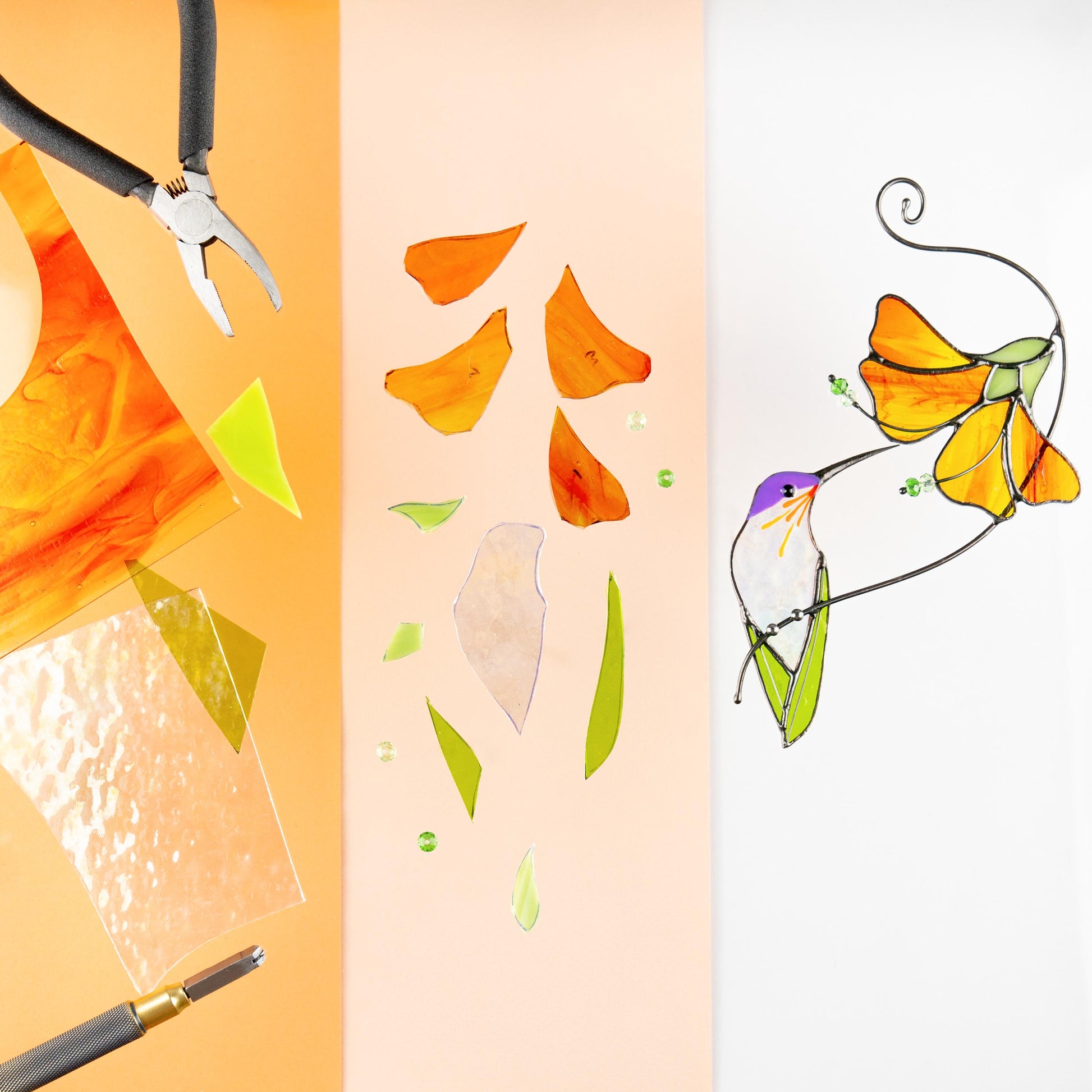 Hummingbird stained glass sun catcher Grandma gifts Flower stained glass window hangings - Image 11