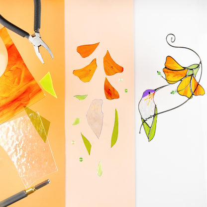 Hummingbird stained glass sun catcher Grandma gifts Flower stained glass window hangings - Image 11