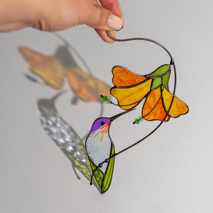 Hummingbird stained glass sun catcher Grandma gifts Flower stained glass window hangings - Image 10