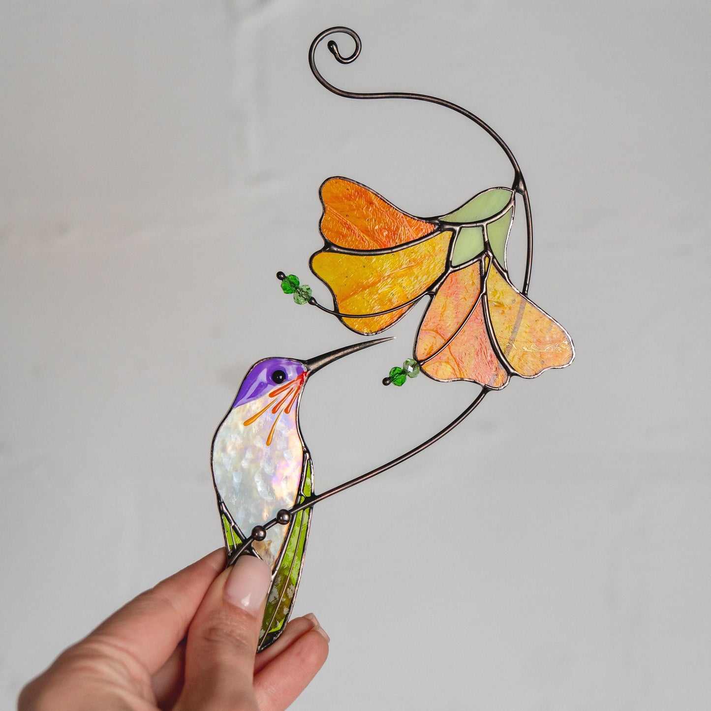 Hummingbird stained glass sun catcher Grandma gifts Flower stained glass window hangings - Image 12