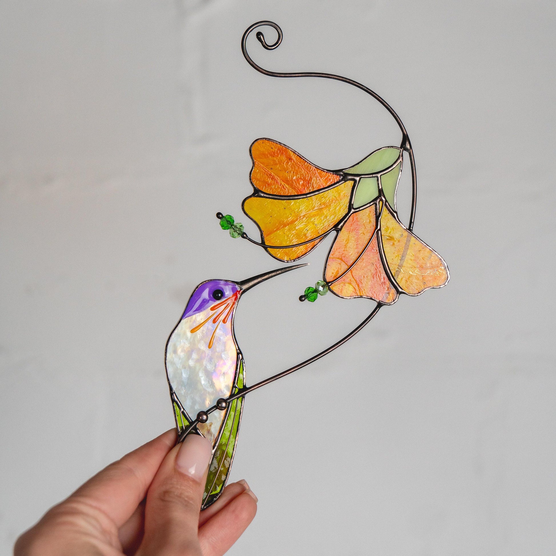 Hummingbird stained glass sun catcher Grandma gifts Flower stained glass window hangings - Image 12