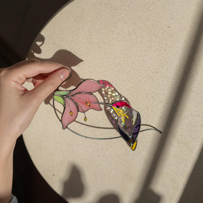 Hummingbird stained glass bird Godmother gifts Hummingbird ornament stained glass window hangings Bird lover gifts - Image 7