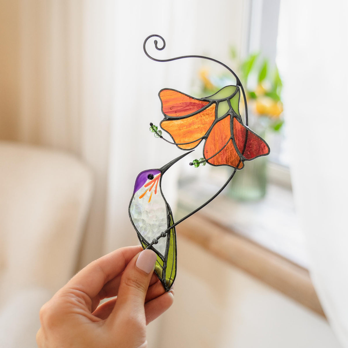 Hummingbird stained glass window hangings Mother in law gifts Bird suncatcher Garden decoration - Image 11