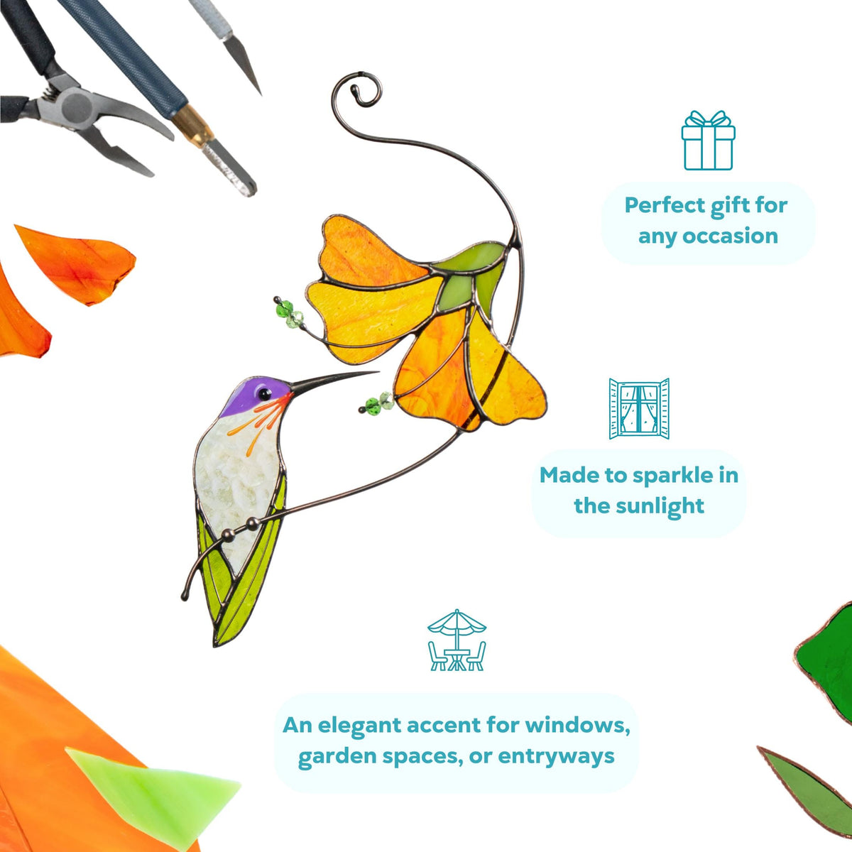 Hummingbird stained glass window hangings Mother in law gifts Bird suncatcher Garden decoration - Image 12