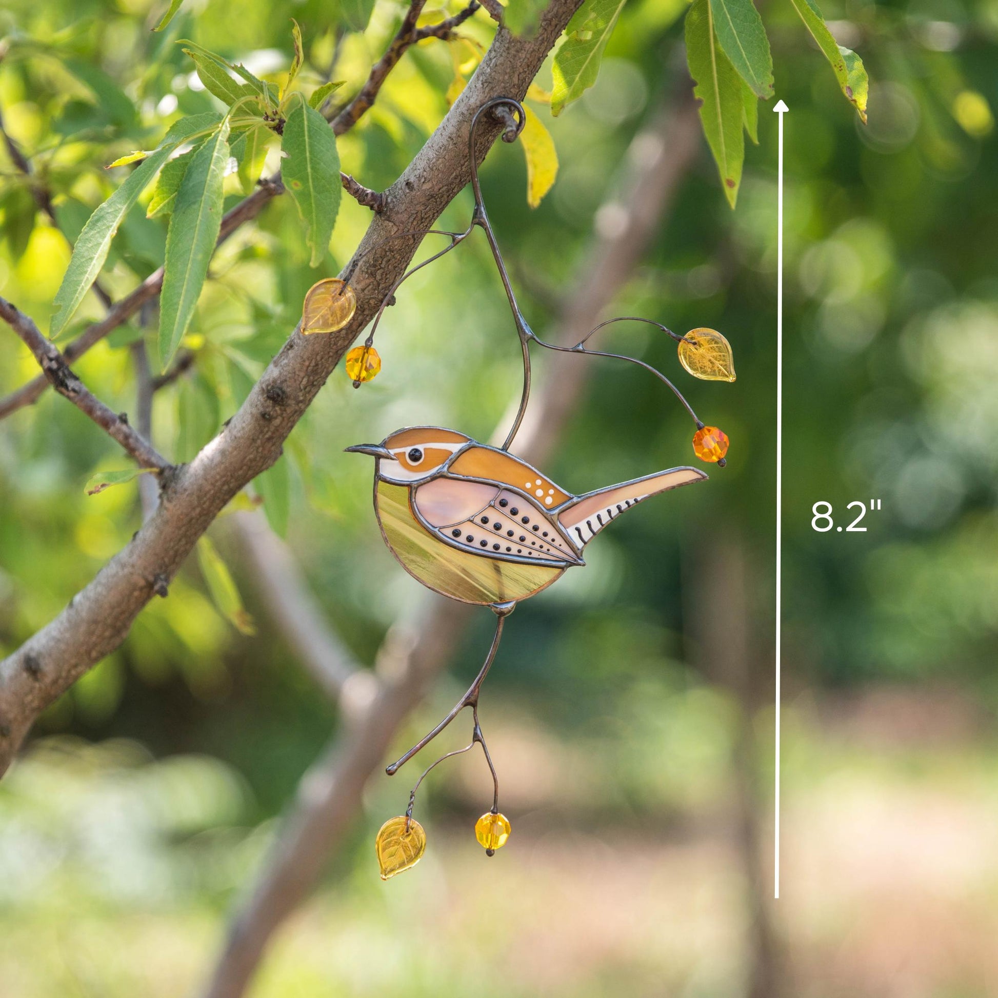 Carolina Wren stained glass window hangings Godmother gift Bird suncatcher - Image 10