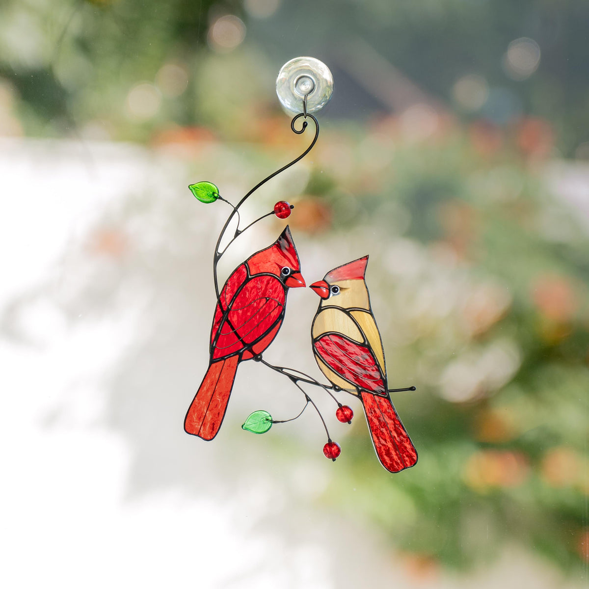 Stained glass cardinal ornament Gifts for husband Cardinal stained glass window hangings Bird lover gifts Stained glass art - Image 3