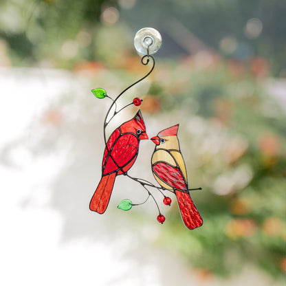 Stained glass cardinal ornament Gifts for husband Cardinal stained glass window hangings Bird lover gifts Stained glass art - Image 3