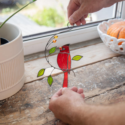 Cardinal stained glass bird Sympathy gifts for loss of father Cardinal ornament stained glass window hangings Godfather gift - Image 10