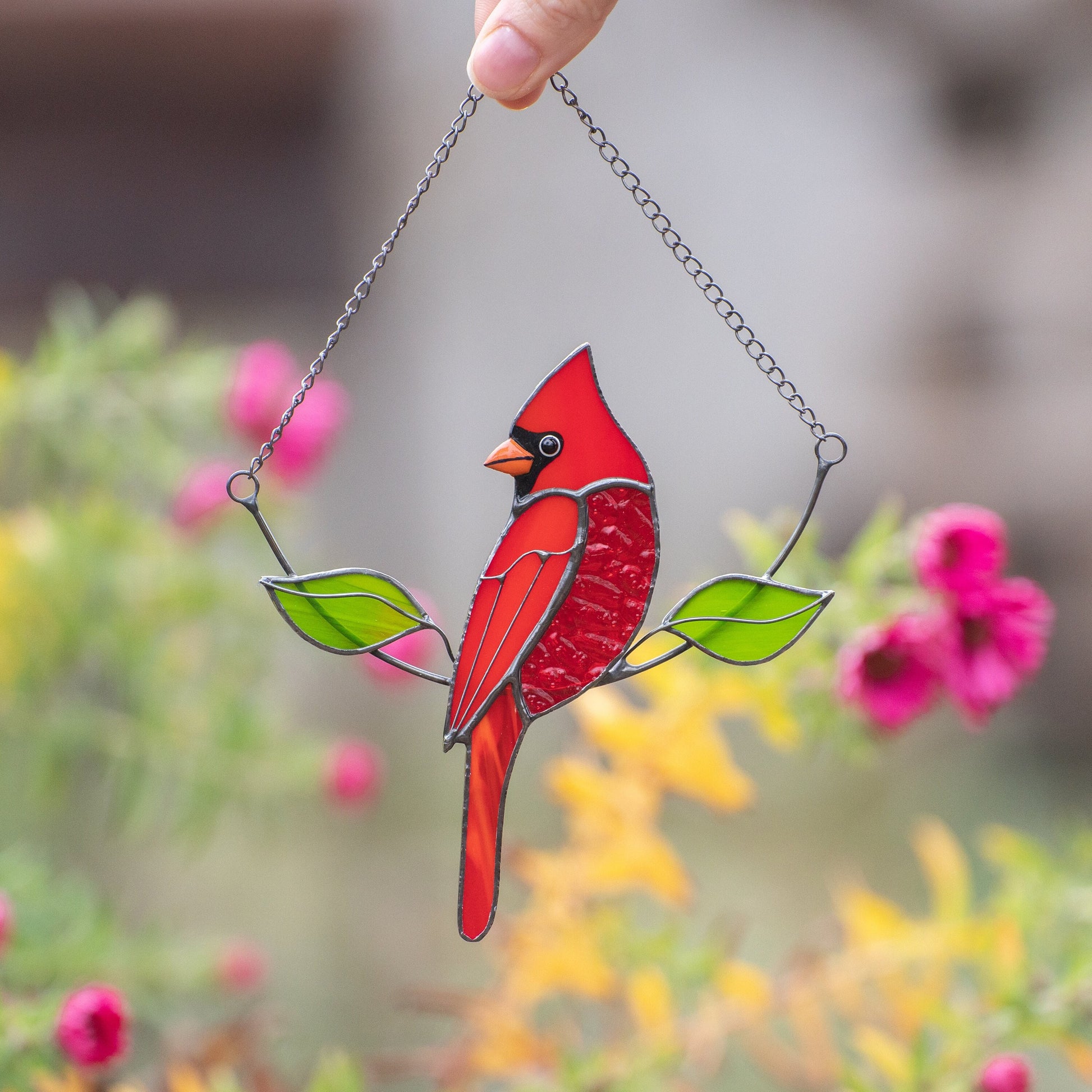 Stained glass cardinal bird Gift for dad Custom stained glass cardinal memorial ornament Stained glass window hangings Garden decoration - Image 1