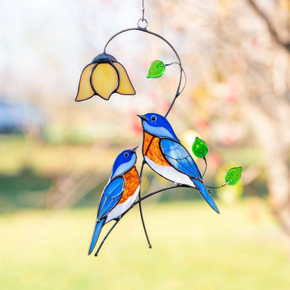 Stained glass bird suncatcher Gifts for grandma Custom stained glass ornaments Bluebird stained glass window hangings - Image 1