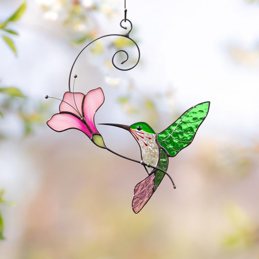 Hummingbird stained glass bird suncatcher Daughter in law gift Custom stained glass window hangings Flower suncatcher Hummingbird gifts - Image 1