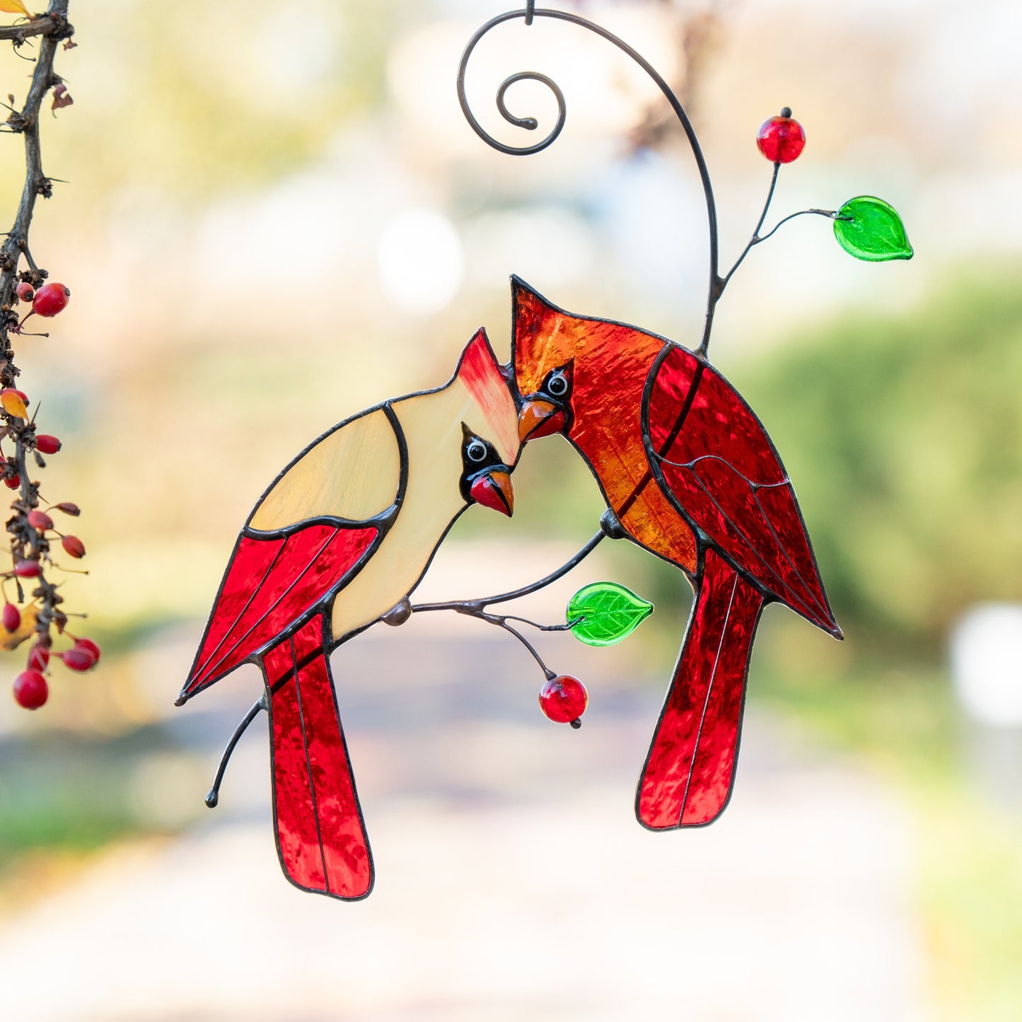 Stained glass cardinal suncatcher Grandparent gifts Custom stained glass window hangings - Image 1