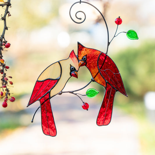 Stained glass cardinal suncatcher Grandparent gifts Custom stained glass window hangings - Image 1