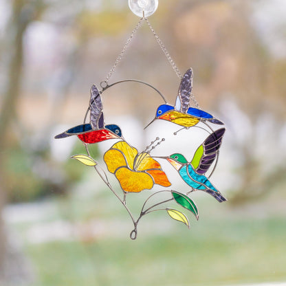 Stained glass hummingbird suncatcher Gifts for grandma Custom stained glass window hangings Hummingbird gifts Hibiscus plant - Image 2