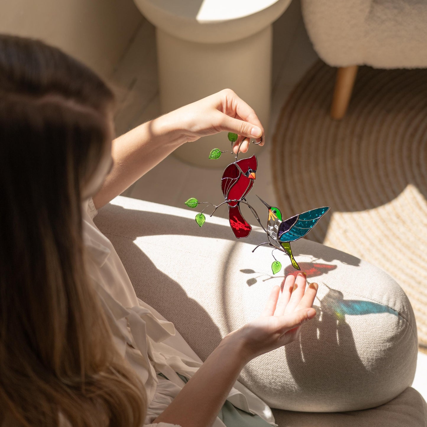 Cardinal stained glass window hangings Great grandma gift Hummingbird ornament Custom stained glass sun catcher Cardinal ornament - Image 11