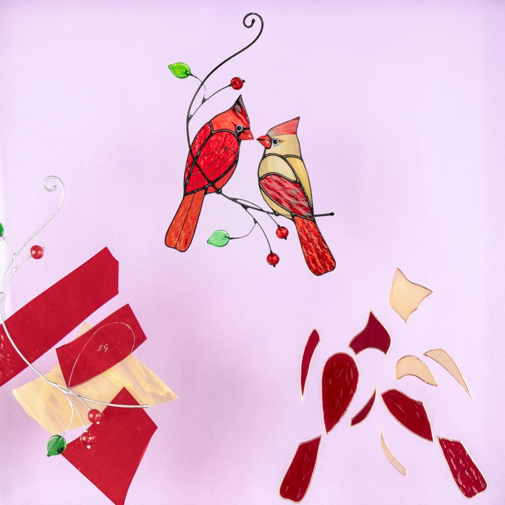 Stained glass cardinal ornament Gifts for husband Cardinal stained glass window hangings Bird lover gifts Stained glass art - Image 13