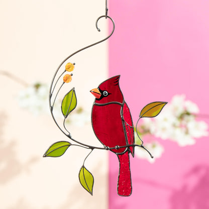 Cardinal stained glass bird Sympathy gifts for loss of father Cardinal ornament stained glass window hangings Godfather gift - Image 12