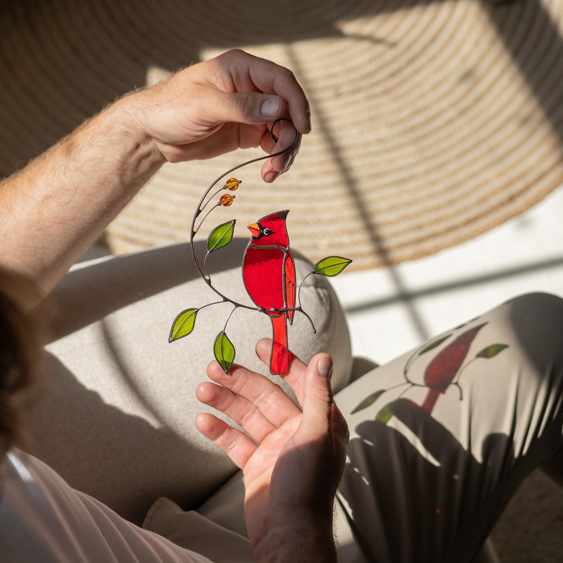 Cardinal stained glass bird Sympathy gifts for loss of father Cardinal ornament stained glass window hangings Godfather gift - Image 3
