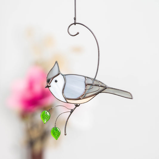 Tufted titmouse stained glass window hangings House warming gifts new home Stained glass bird suncatcher - Image 1