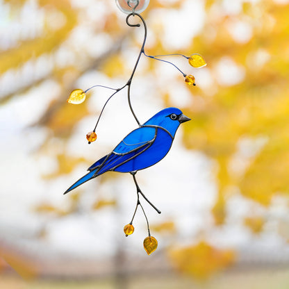 Indigo bunting stained glass window hangings Mother in law gift Custom stained glass bird suncatcher Fairy garden accessories Godfather gift - Image 1