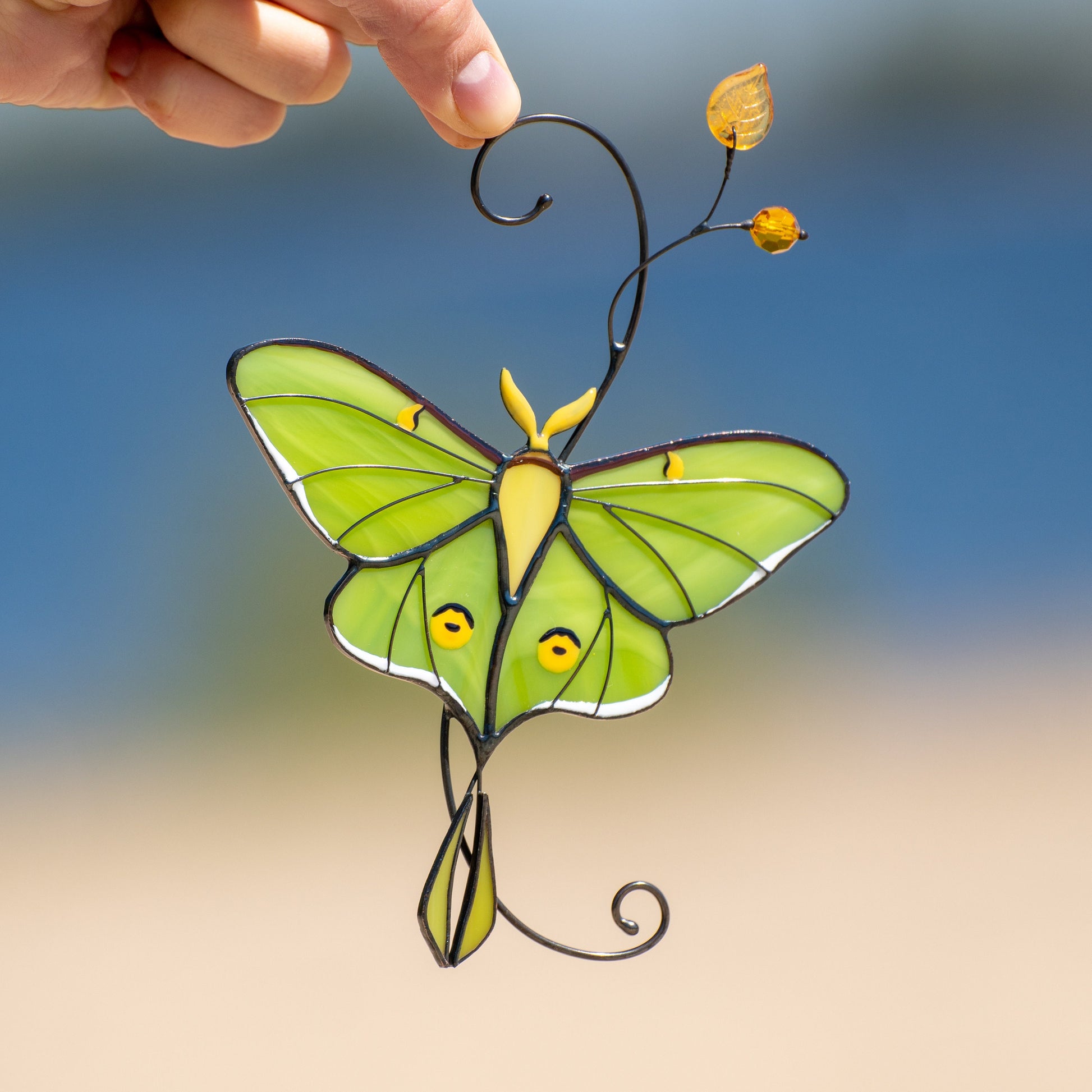 Luna moth stained glass butterfly suncatcher Unique gift for mom Balcony decor - Image 11