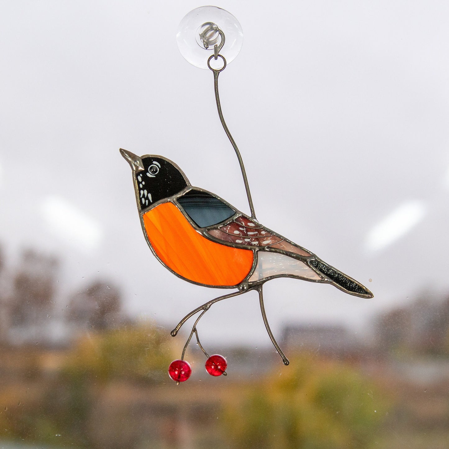 Stained glass American robin bird suncatcher Сottage core decor Glass bird window hangings - Image 5