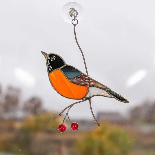 Stained glass American robin bird suncatcher Сottage core decor Glass bird window hangings - Image 5