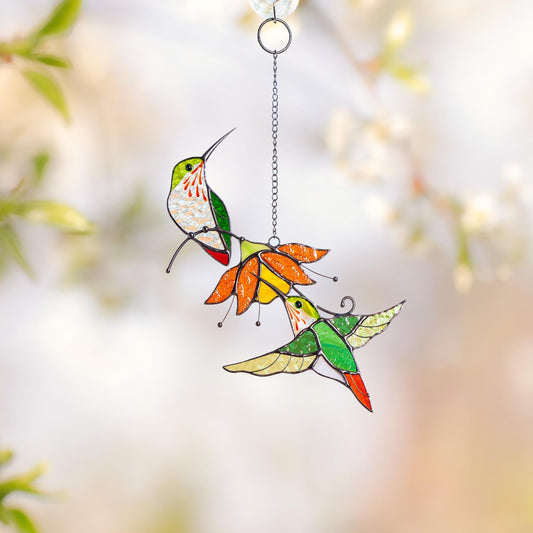 Hummingbird stained glass birds Best gift for mom Custom stained glass window hangings Fairy garden accessories - Image 1
