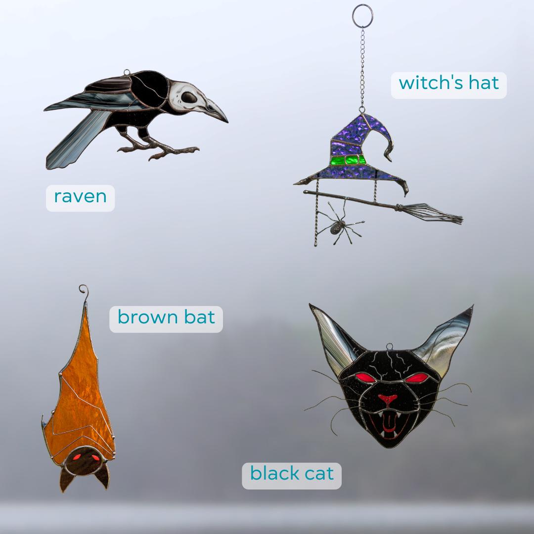 Stained glass witch hat suncatcher Halloween window hangings Gothic Halloween gift for autumn decor - Image 4