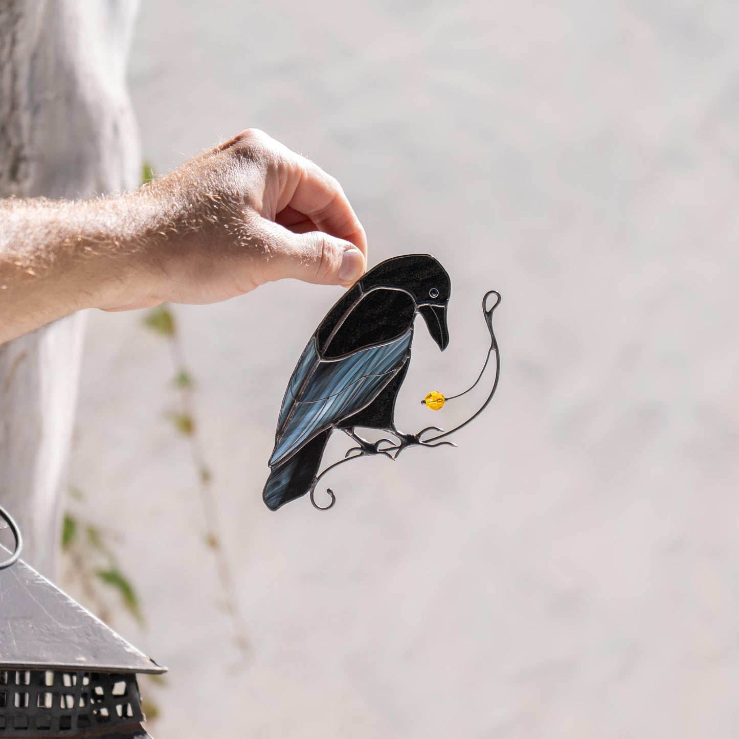 Crow art stained glass bird suncatcher Front porch decor Raven stained glass window hangings - Image 9