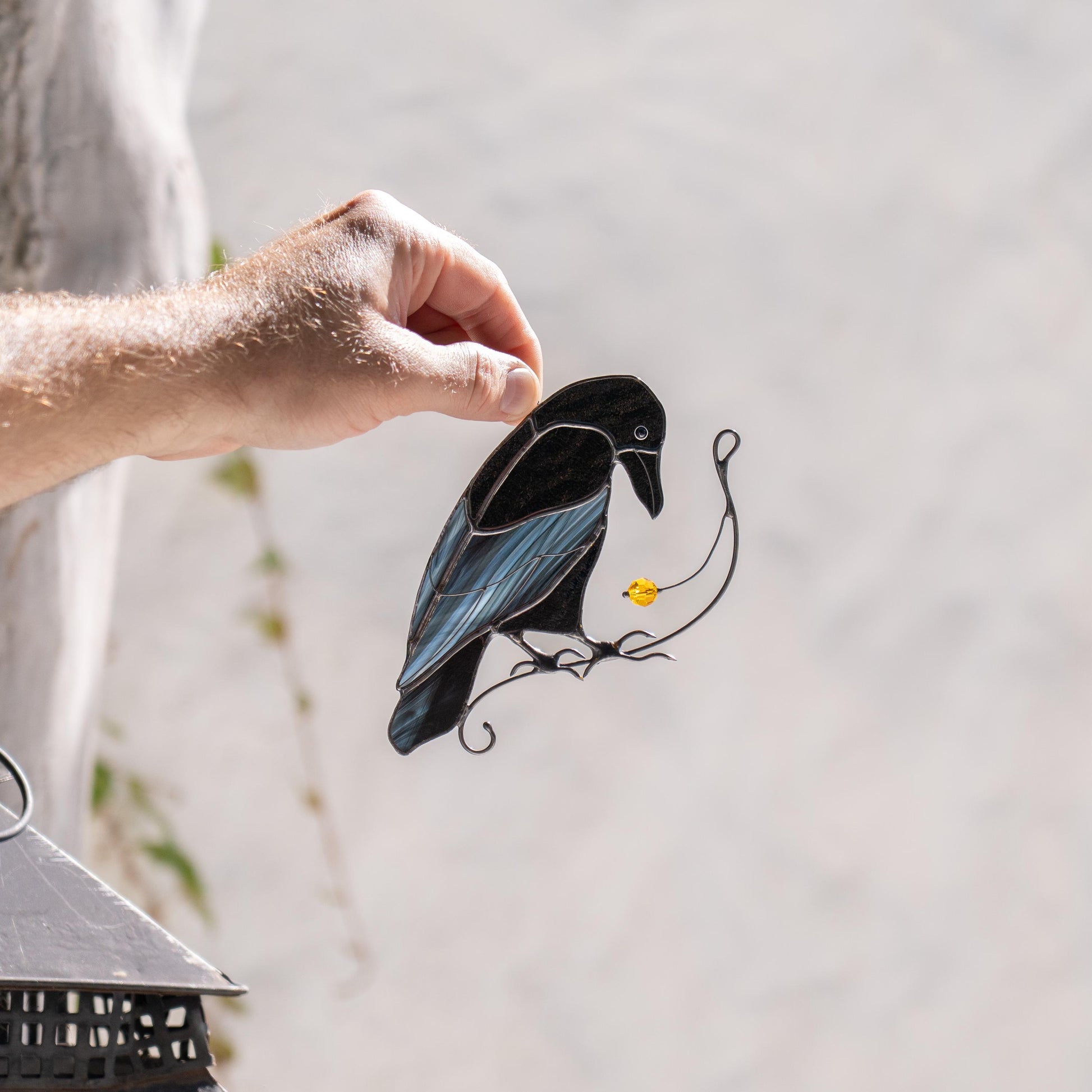 Crow art stained glass bird suncatcher Front porch decor Raven stained glass window hangings - Image 9