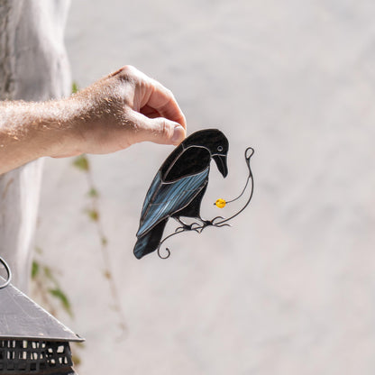Crow art stained glass bird suncatcher Front porch decor Raven stained glass window hangings - Image 9
