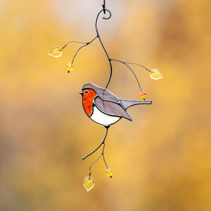 Christmas Robin stained glass bird Gift for bird lovers stained glass window hangings Mother in law gifts stained glass sun catcher - Image 14