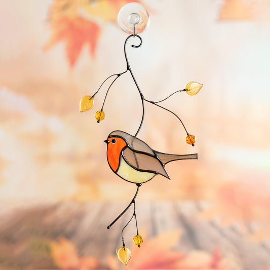 Christmas Robin stained glass bird Gift for bird lovers stained glass window hangings Mother in law gifts stained glass sun catcher - Image 1