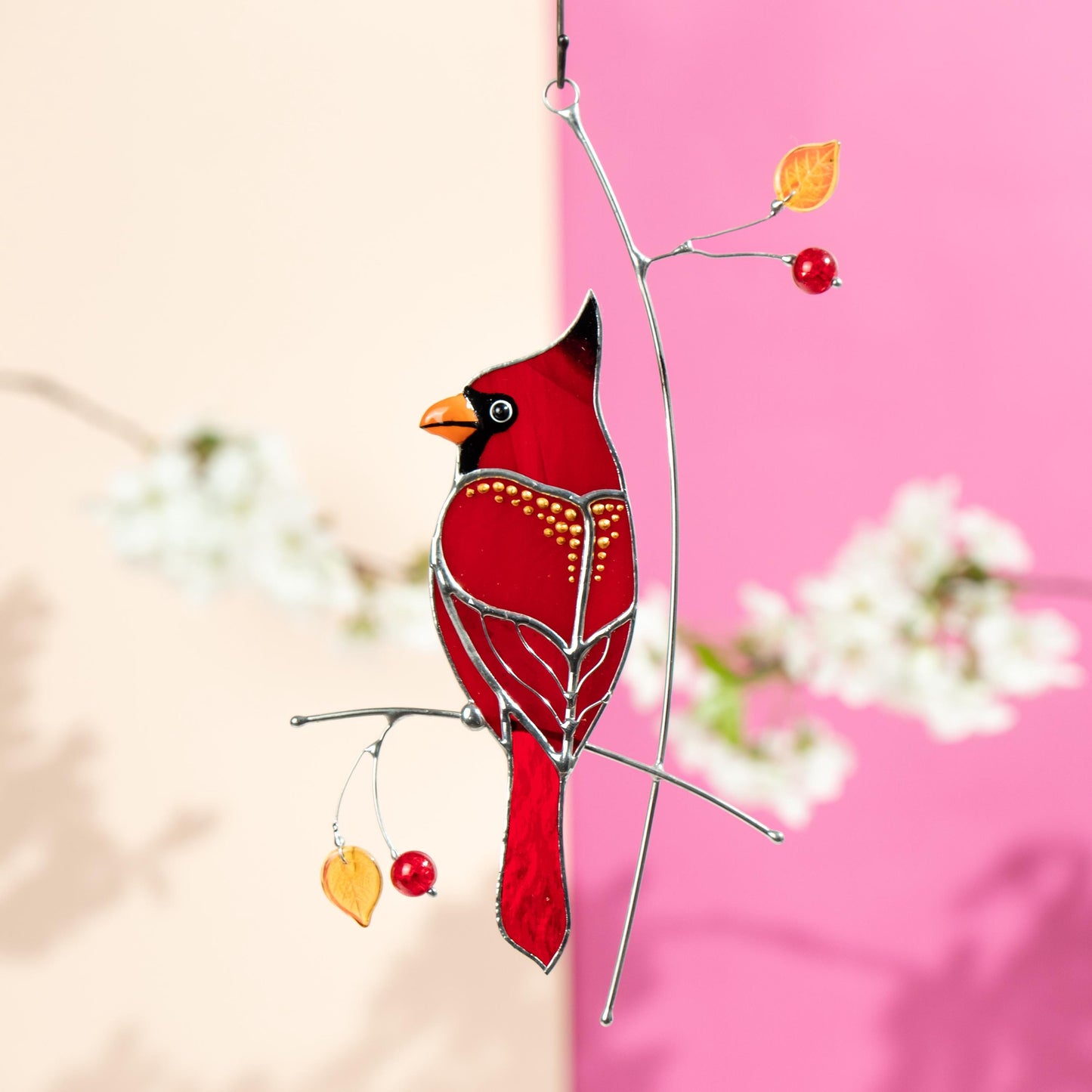 Cardinal stained glass memorial suncatcher Godfather gift Cardinal gifts stained glass window hangings Outdoor garden art - Image 10