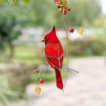Cardinal stained glass memorial suncatcher Godfather gift Cardinal gifts stained glass window hangings Outdoor garden art - Image 4