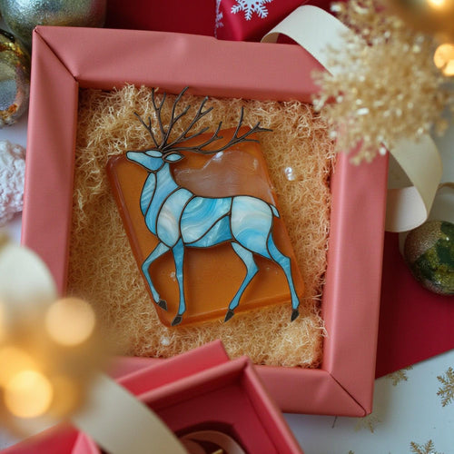 Christmas Reindeer Stained Glass Suncatcher – Blue Winter Window Hanging, Fathers Day Gift for Dad Mom - Image 3