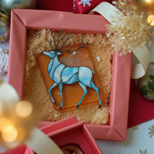 Christmas Reindeer Stained Glass Suncatcher – Blue Winter Window Hanging, Fathers Day Gift for Dad Mom - Image 3