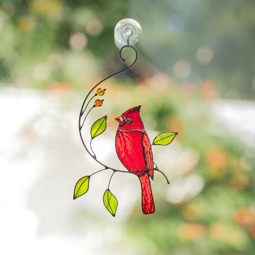 Cardinal stained glass bird Sympathy gifts for loss of father Cardinal ornament stained glass window hangings Godfather gift - Image 1