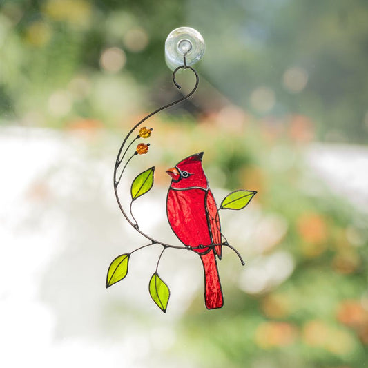 Cardinal stained glass bird Sympathy gifts for loss of father Cardinal ornament stained glass window hangings Godfather gift - Image 1