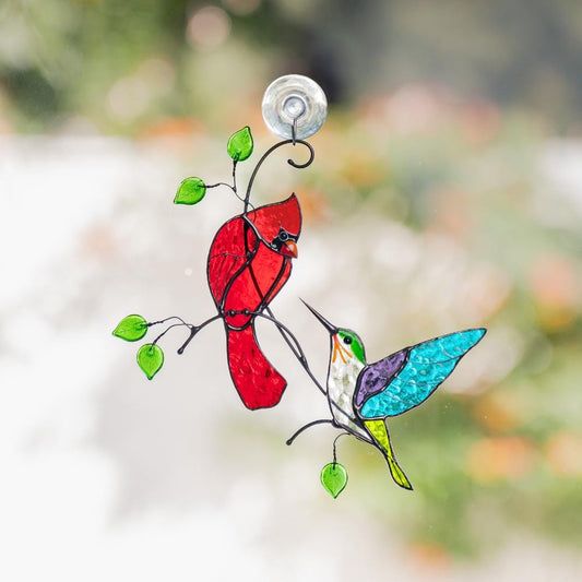 Cardinal stained glass window hangings Great grandma gift Hummingbird ornament Custom stained glass sun catcher Cardinal ornament - Image 1