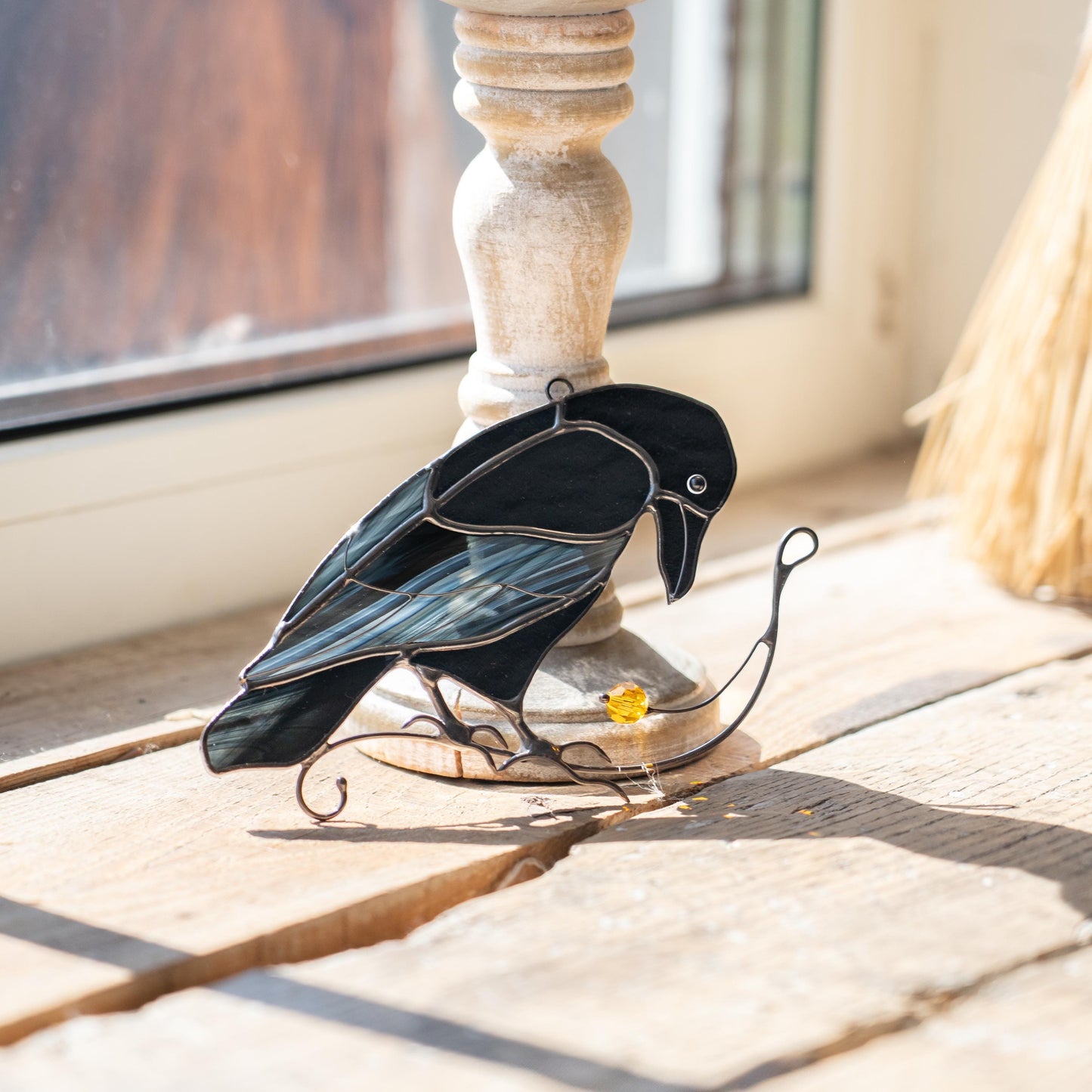 Crow art stained glass bird suncatcher Front porch decor Raven stained glass window hangings - Image 11
