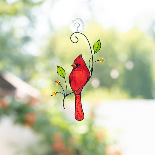 Cardinal ornament stained glass window hangings In memory gifts Bird art stained glass suncatcher Sister in law gifts Hanging suncatcher - Image 1
