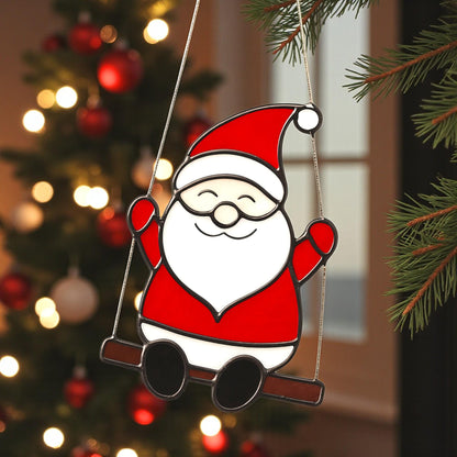 Handmade Stained Glass Santa Ornament – Minimal Cut Santa Glass Art | Christmas Window Hanging Gift - Image 8