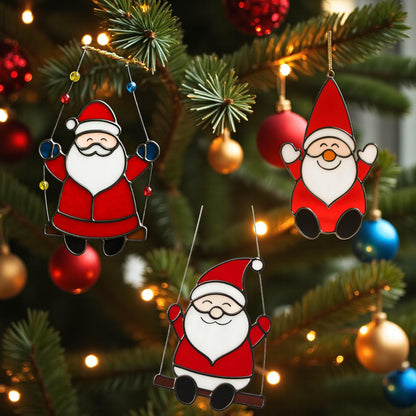 Handmade Stained Glass Santa Ornament – Minimal Cut Santa Glass Art | Christmas Window Hanging Gift - Image 1