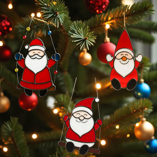 Handmade Stained Glass Santa Ornament – Minimal Cut Santa Glass Art | Christmas Window Hanging Gift - Image 1
