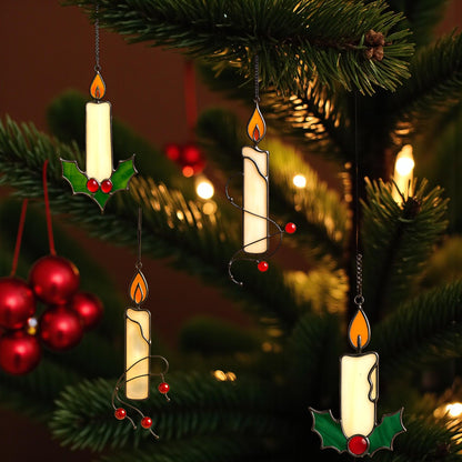 Stained Glass Candle Ornament – Handmade Christmas or Memorial Light | Holiday Window Hanging & Plant Stake Gift - Image 2