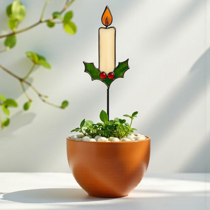 Stained Glass Candle Ornament – Handmade Christmas or Memorial Light | Holiday Window Hanging & Plant Stake Gift - Image 17