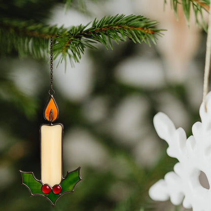 Stained Glass Candle Ornament – Handmade Christmas or Memorial Light | Holiday Window Hanging & Plant Stake Gift - Image 16