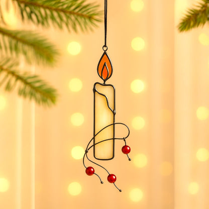 Stained Glass Candle Ornament – Handmade Christmas or Memorial Light | Holiday Window Hanging & Plant Stake Gift - Image 6